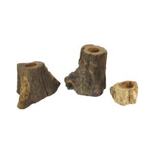 Set of 3 Natural Gamal Branch Wooden Single Tealight Candle Holders